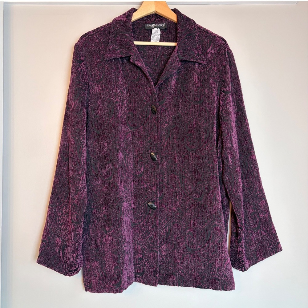 Sag Harbor Women's Size 14 Vintage Paisley Tapestry Jacket Purple Blazerr